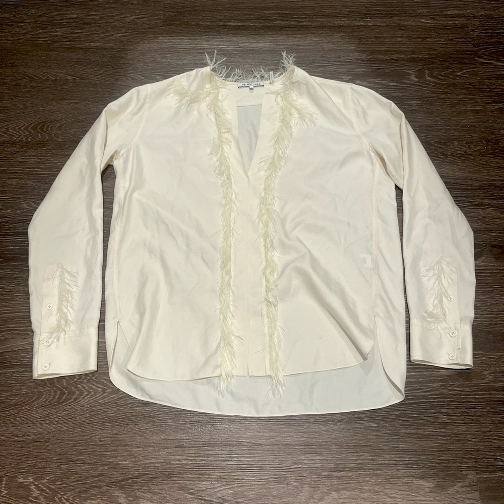 Helmut lang silk fur fringe blouse